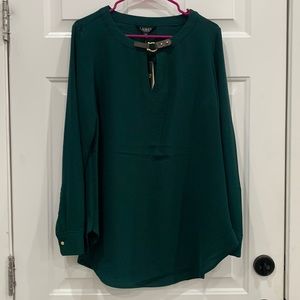 Ralph Lauren Lightweight Longsleeve Leather Accent Blouse